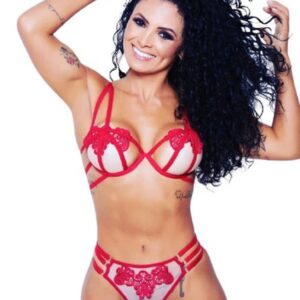 Conjunto com aro em tiras Calcinha fio aplicação em gruipir