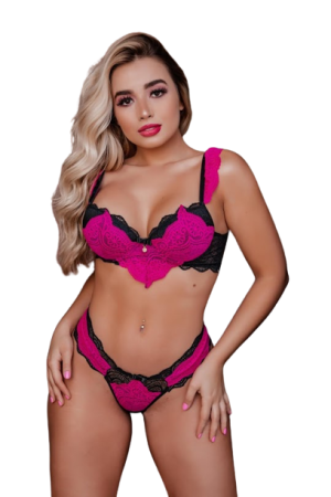 Conjunto bojo Calc fio duplo bicolor em renda