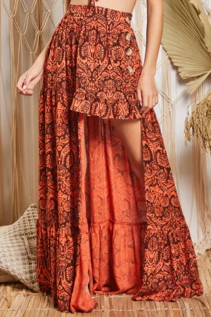 Saia longa de voil estampada luxo