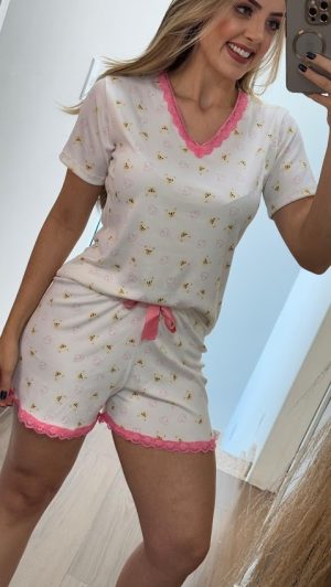 Short doll manguinha curta Suede Canelado Premium