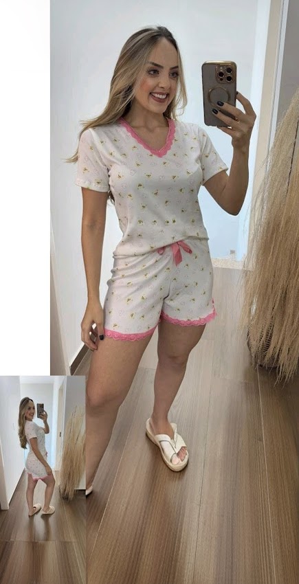 Short doll manguinha curta Suede Canelado Premium - Imagem 4